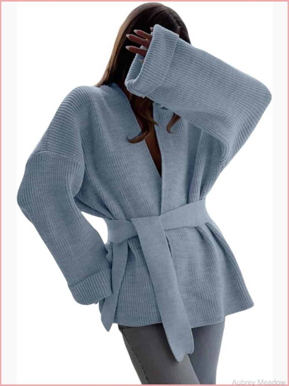 Oversized Knit Cardigan Belted Wrap Sweater Long Sleeve Loose Fit Open Front